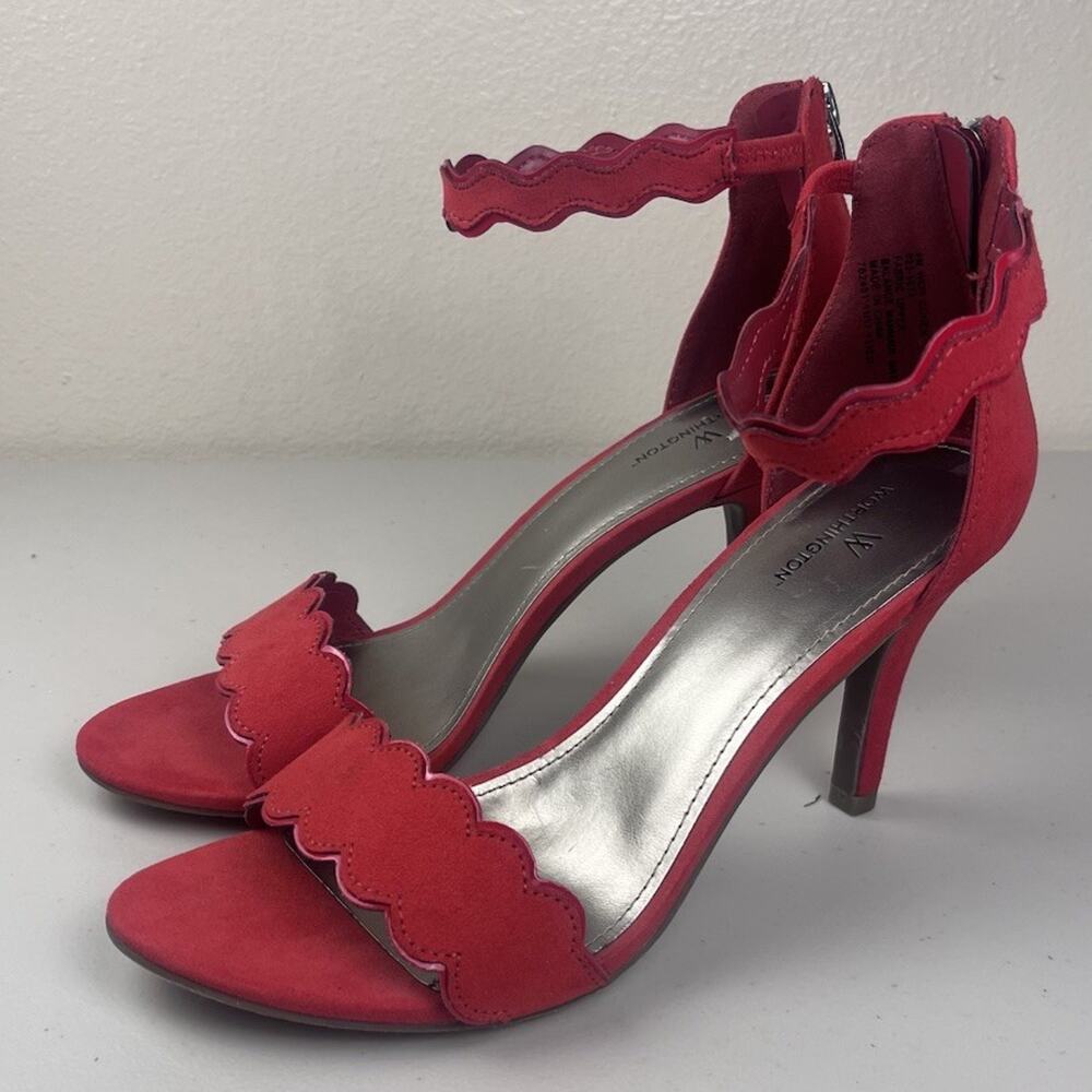 Worthington Women Red Suede Scalloped Ankle Strap Heels Size 7.5 Medium
